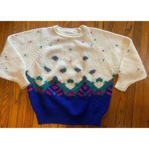 Vintage Point Of View Sweater Women’s M Messy Knit Grandma Colorful Pop